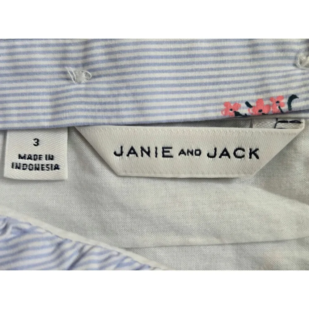 Jane and Jack Floral Striped Ruffle Dress Girls Size 3 Blue Cotton